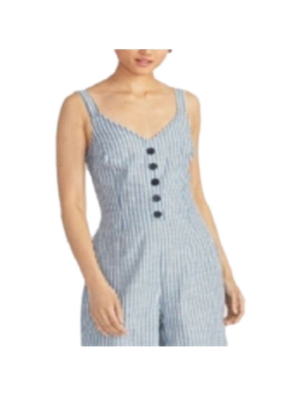 Rachel Roy Jumpsuit Cropped Blue and White Stripe Womens Size 6 - Picture 2 of 7